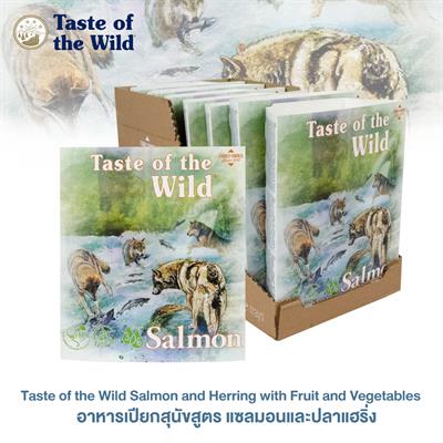 Taste of the Wild Salmon อาหารเปียกสุนัขแบบถาด สูตรปลาแซลมอนและแฮร์ริ่ง ผสมผลไม้และผัก  (Grain-Free) (390g)