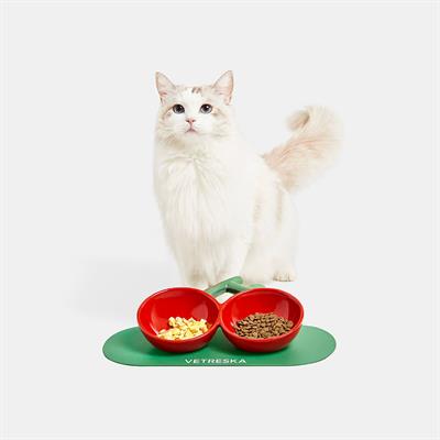 VETRESKA Cherry Ceramic Pet Bowls - Adorable cherry shaped design in super vibrant colors, High-quality ceramic material